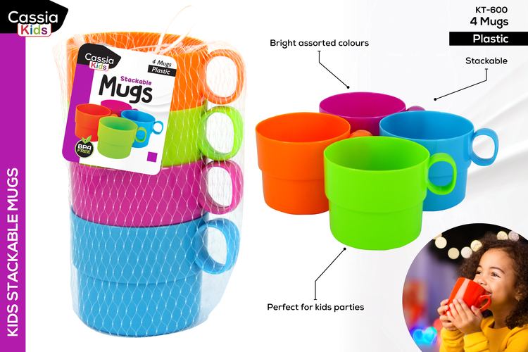 Little Kids Plastic Cups W/Handles Pk4